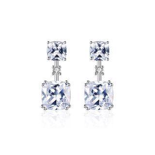Sterling Silver Simple And Fashion Geometric Square Stud Earrings With Cubic Zirconia Silver - One Size