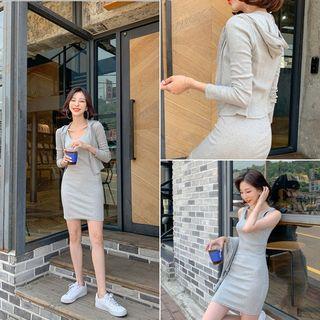Set: Ribbed Zip-up Hoodie + Bodycon Tank Dress