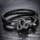 Stainless Steel Snake Faux Leather Layered Bracelet 870 - Bracelet - One Size