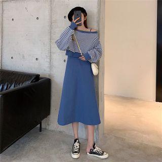 Long-sleeve Striped Sweatshirt + Spaghetti Strap Dress