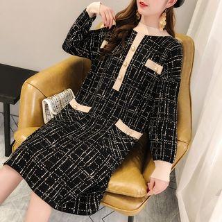 Contrast Color Long-sleeve Knit Dress