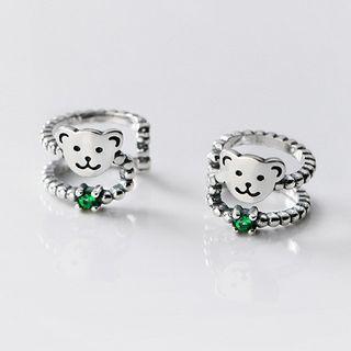 925 Sterling Silver Bear Rhinestone Cuff Earring S925 Sterling Silver - 1 Pair - Silver - One Size