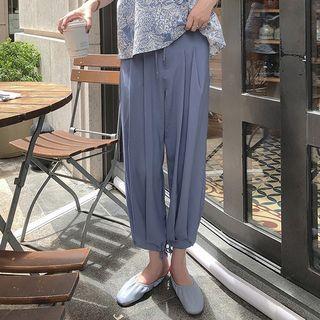 Plain Loose-fit Drawstring Harem Pants