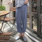 Plain Loose-fit Drawstring Harem Pants