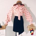 Bell-sleeve Tie-neck Dotted Shirt