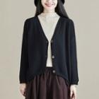 V-neck Plain Cardigan Black - One Size