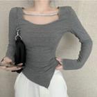 Long-sleeve Beaded Plain Top
