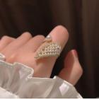 Faux Pearl Alloy Open Ring 1pc - Gold & White - One Size