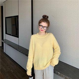 Plain Crewneck Long-sleeve Sweater / High-waist Pants