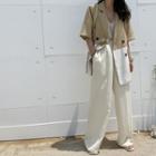 Linen Blend Wide-leg Pants Cream - One Size