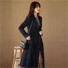 Peaked-lapel A-line Coat With Belt
