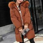 Furry-trim Hooded Padded Buttoned Coat