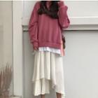 Mock Two-piece Sweatshirt/ Asymmetric Hem Midi A-line Skirt