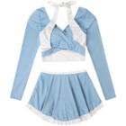 Set: Long-sleeve Strappy Tankini Top + Ruffle Swim Skirt