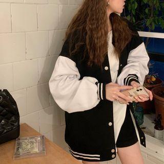 Striped Trim Cardigan Black & White - One Size