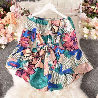 Long-sleeve Printed Playsuit Green & Red - One Size