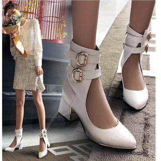 Faux Leather High Top Mid-heel Boots