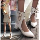 Faux Leather High Top Mid-heel Boots