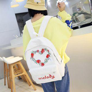 Strawberry Embroidered Canvas Backpack