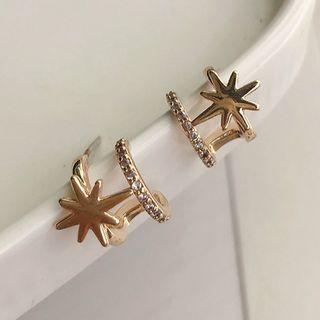 Rhinestone Alloy Star Cuff Earring 1 Pair - Silver - Gold - One Size