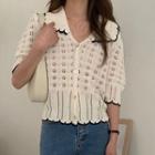 Short-sleeve Pointelle Knit Top Off White - One Size