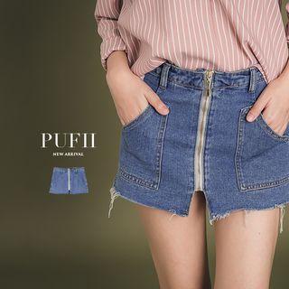 Zip Front Denim Skorts
