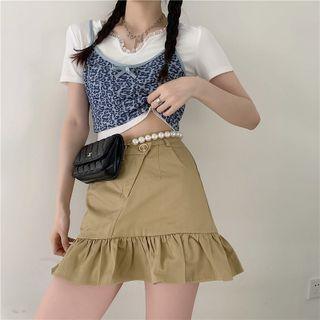 Short-sleeve Cat T-shirt / Camisole Top / Ruffle A-line Skirt