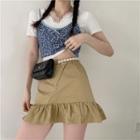 Short-sleeve Cat T-shirt / Camisole Top / Ruffle A-line Skirt