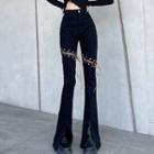 High-waist Lace-up Slit Flared Jeans