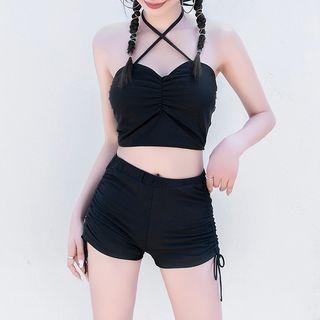 Swim Set: Halter Top + Bottom + Cover-up T-shirt