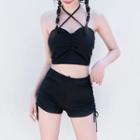 Swim Set: Halter Top + Bottom + Cover-up T-shirt