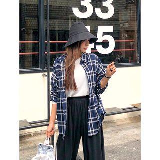 Drop-shoulder Tartan-plaid Shirt