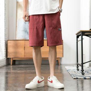 Plain Elastic-waist Cargo Shorts
