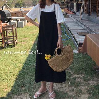 Plain Spaghetti Strap Midi Dress Black - One Size