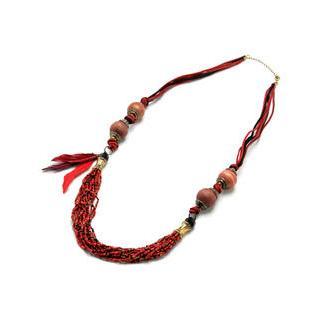 Multi-strap Beaded Necklace Red - One Size