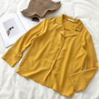 Plain Single-breasted Long-sleeve Blouse