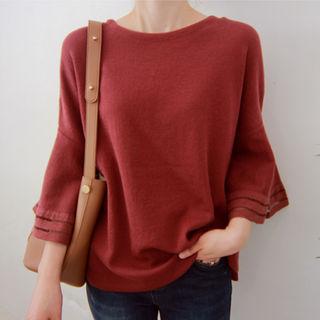 Drop-shoulder Ruffle-sleeve Knit Top