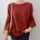 Drop-shoulder Ruffle-sleeve Knit Top