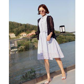 V-neck Lace-panel Linen Blend Cardigan