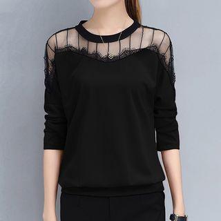 Long-sleeve Mesh-panel T-shirt