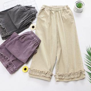 Frill Trim Wide-leg Corduroy Pants