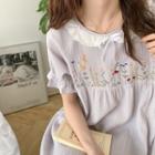 Short-sleeve Lace Flower Embroidered Sleepdress