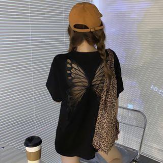 Elbow-sleeve Mesh Butterfly T-shirt