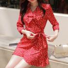 Ruffle-trim Heart-pattern Wrap Dress