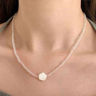 Beaded Rose Necklace White - One Size
