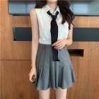 Plain Sleeveless Shirt / Pleated Skirt