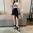 Elbow-sleeve T-shirt / Plaid Mini Fitted Skirt