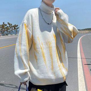 Long-sleeve Turtleneck Print Sweater