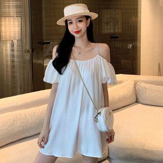Puff-sleeve Cold Shoulder Mini Dress