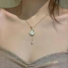 Faux Pearl Shell Disc Pendant Necklace Gold - One Size